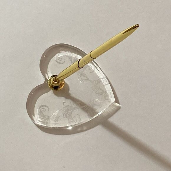 Heart-Shaped Clear and Gold Pen Holder - Picture 2 of 5
